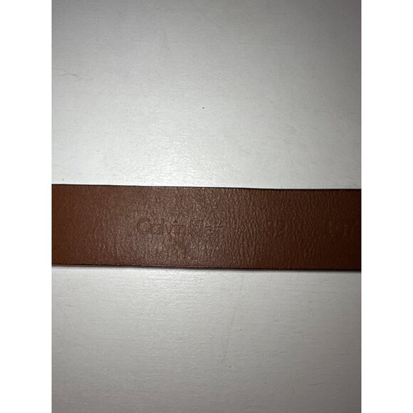 Vintage Calvin Klein Mens Leather Belt Sz 32 Brown Logo AgedPatina Supple Boho - Picture 3 of 7